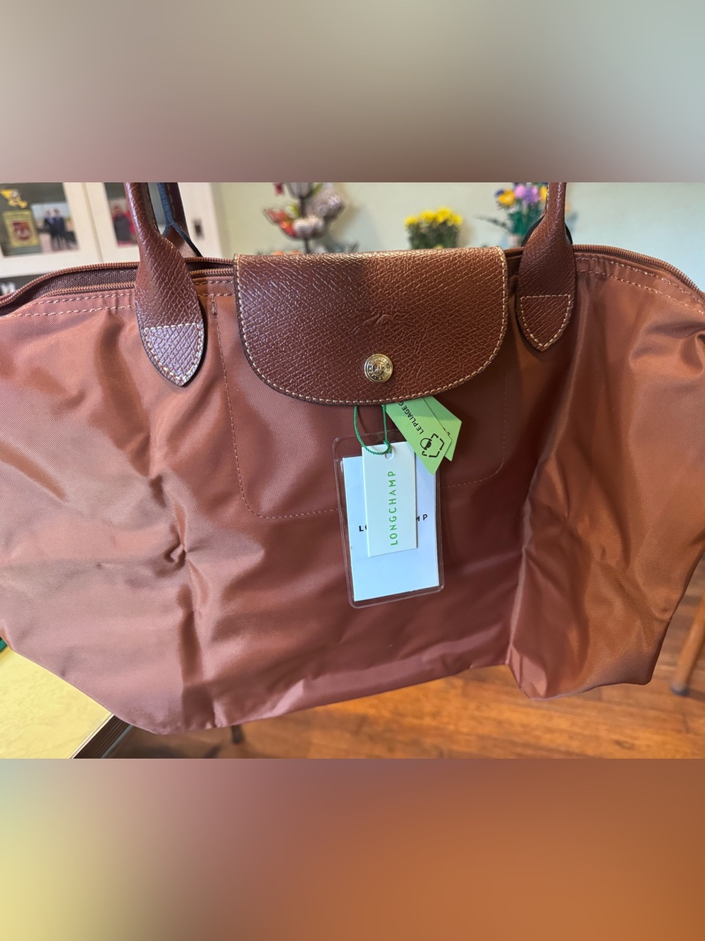Longchamp Nylon Tote with Chestnut Leather Trim
